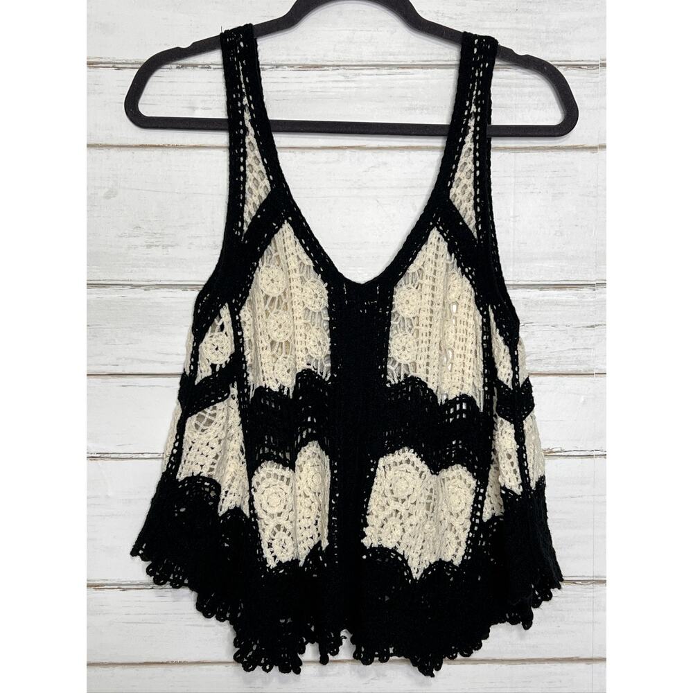 POL Crochet Tank Top Small Geometric Bohemian Sleeveless Black - Picture 7 of 9